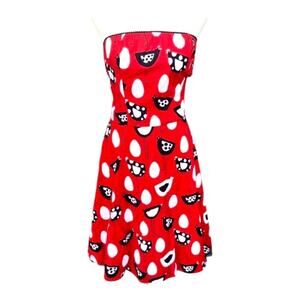 Vintage Folter Dress Rockabilly Strapless Retro Print Knee-Length Petticoat - S
